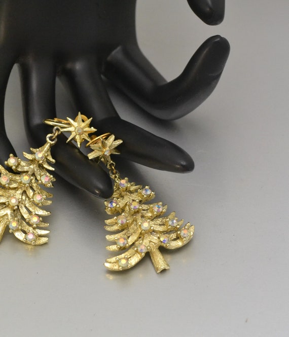 Vintage MYLU Christmas Tree Clip On Earrings AB C… - image 4