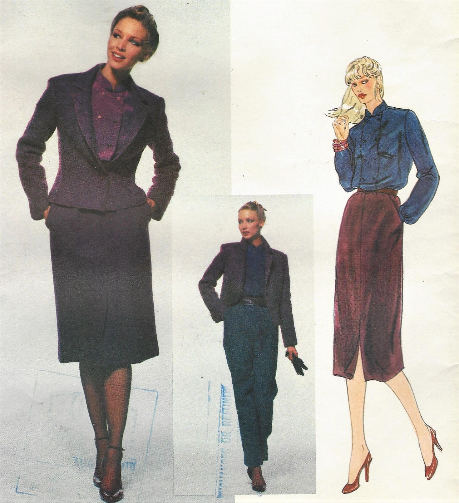 1970s Kasper Womens Above Hip Jacket, Mandarin Collar Blouse