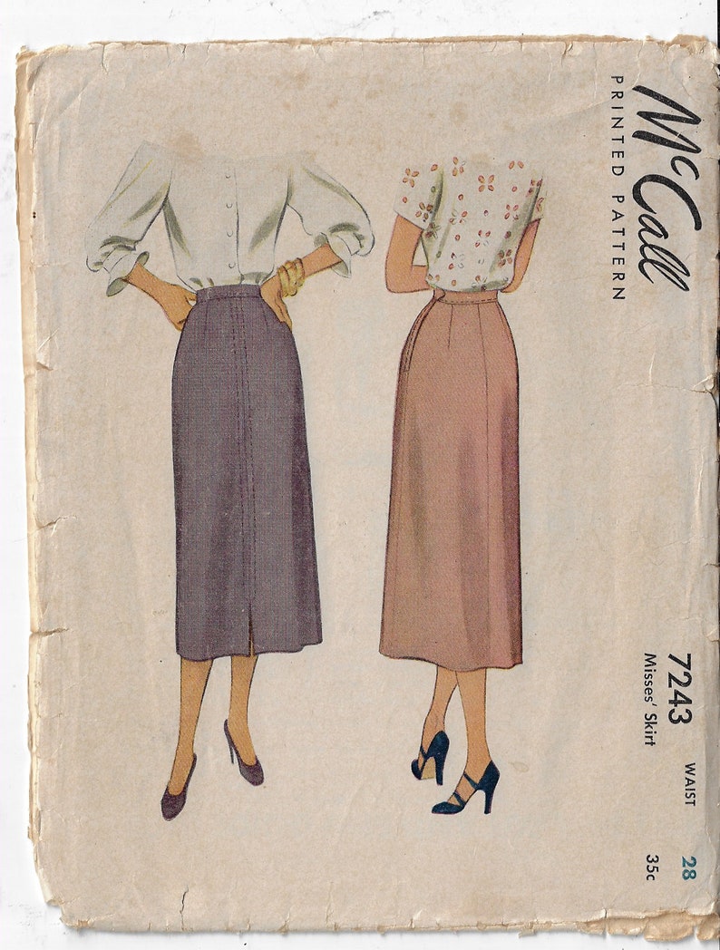 1940s Four Gore Skirt Pattern Mccalls Sewing Pattern 7243 Waist 28 Hip ...