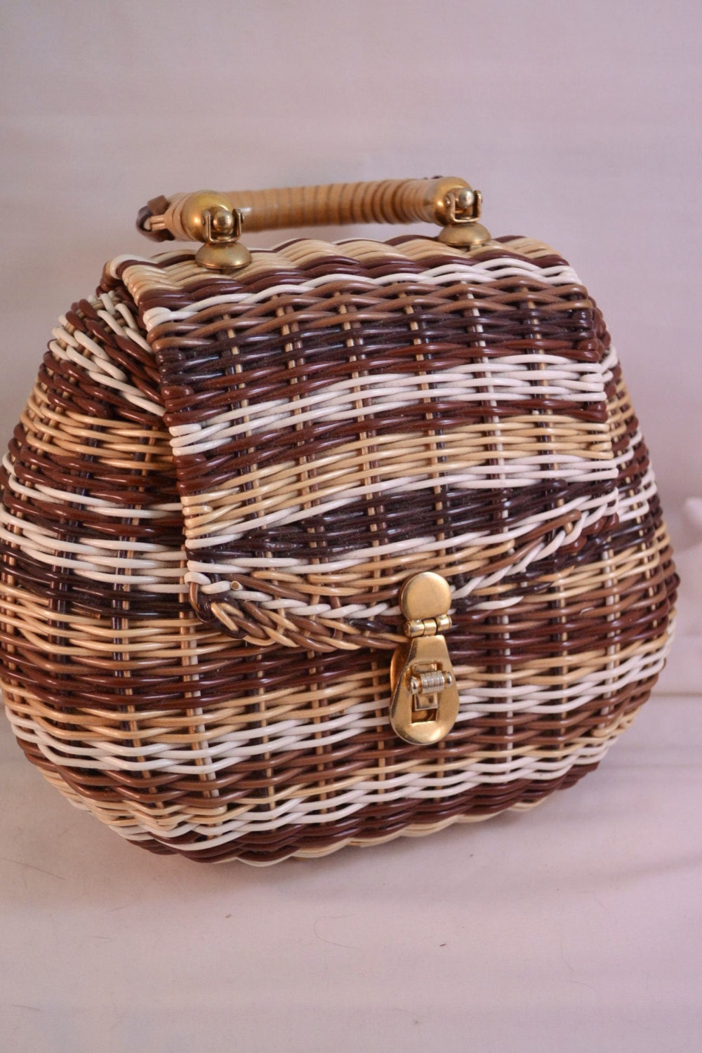1950s Wicker Straw Box Purse Exclusively Crown for Lewis Made in