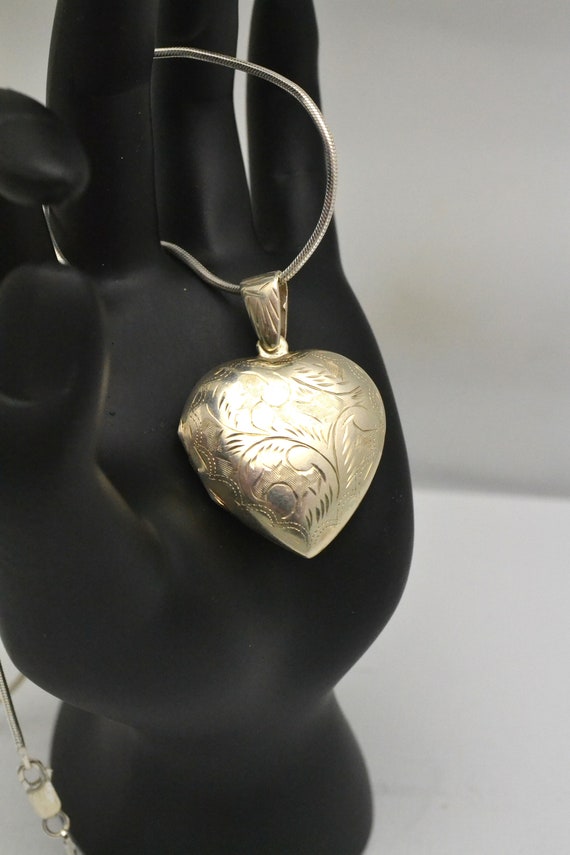 925 Silver Heart Locket Necklace Scroll Design Swe