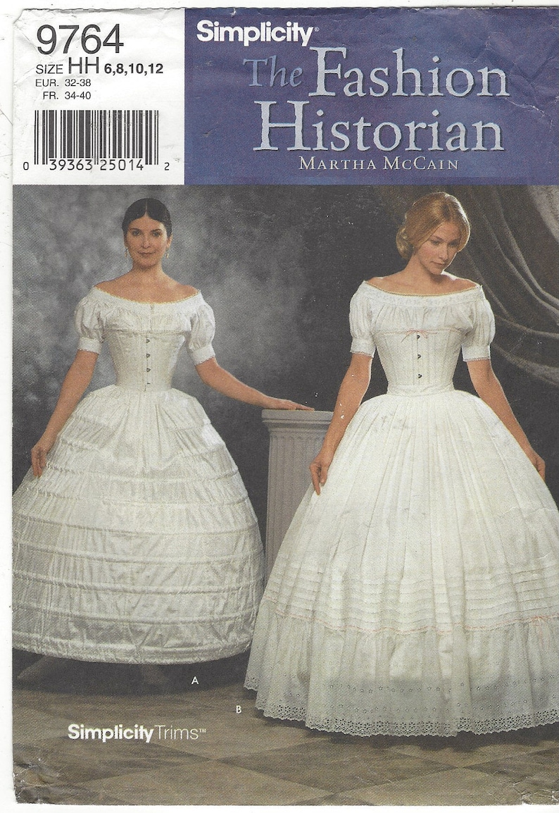 Martha McCain Womens 1860/'s Crinoline Hoopskirt /& Petticoat OOP Simplicity Sewing Pattern 9764 Size 6 8 10 12 Bust 30 12 to 34 FF