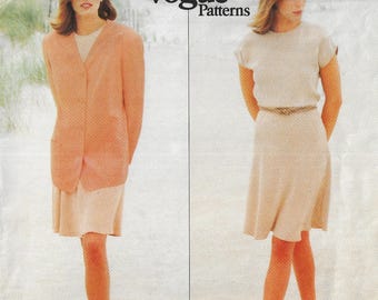 90s Calvin Klein Below Hip Jacket & Dress Vogue Sewing Pattern 1069 Size 8 10 12 FF