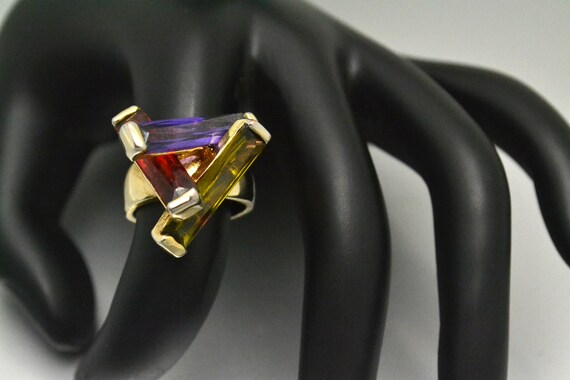 Vintage Multi Crystal Ring 3 Rectangular CZ Cryst… - image 7