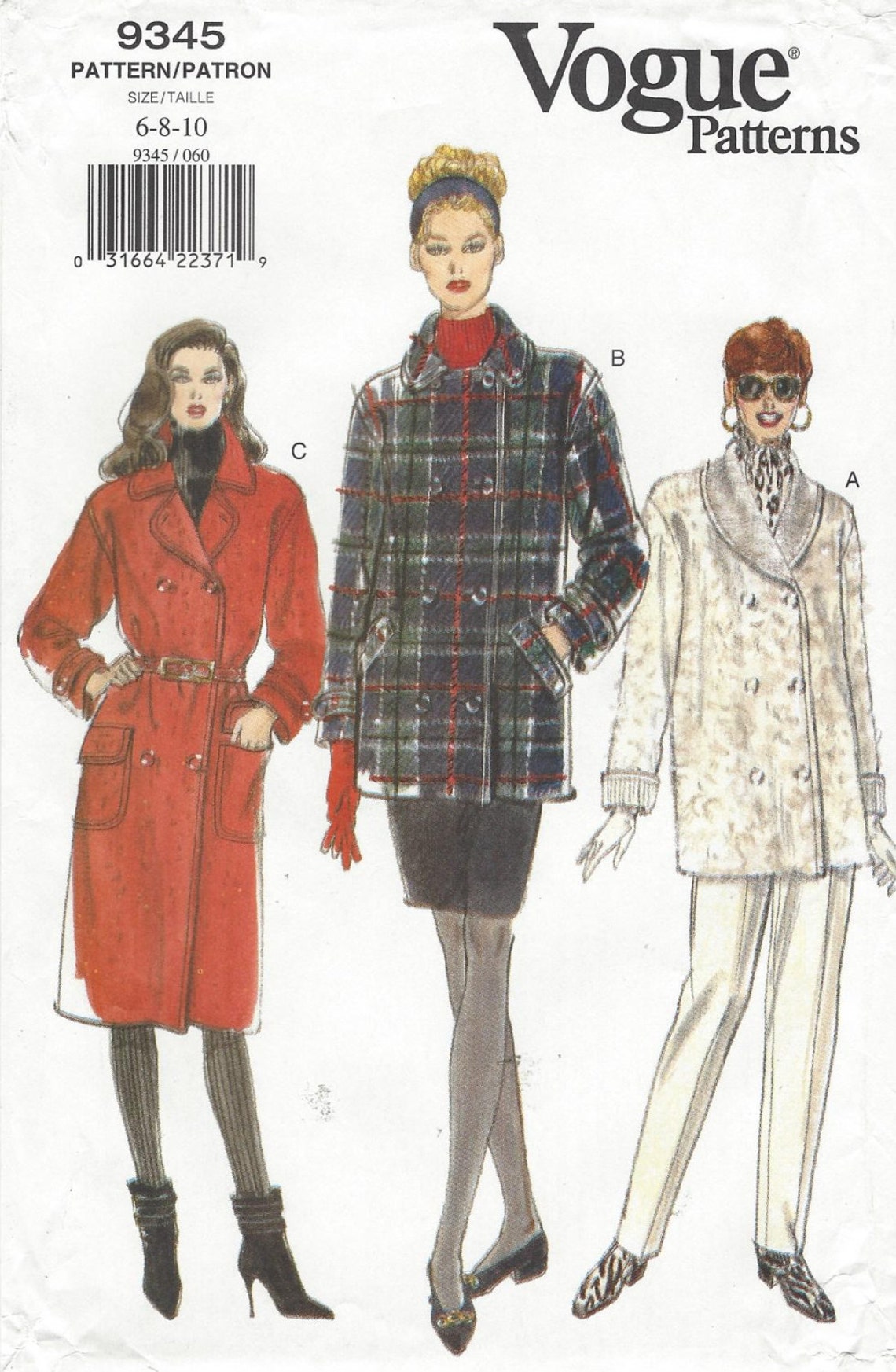 1990s Misses' / Misses' Petite coat pattern Vogue 9345