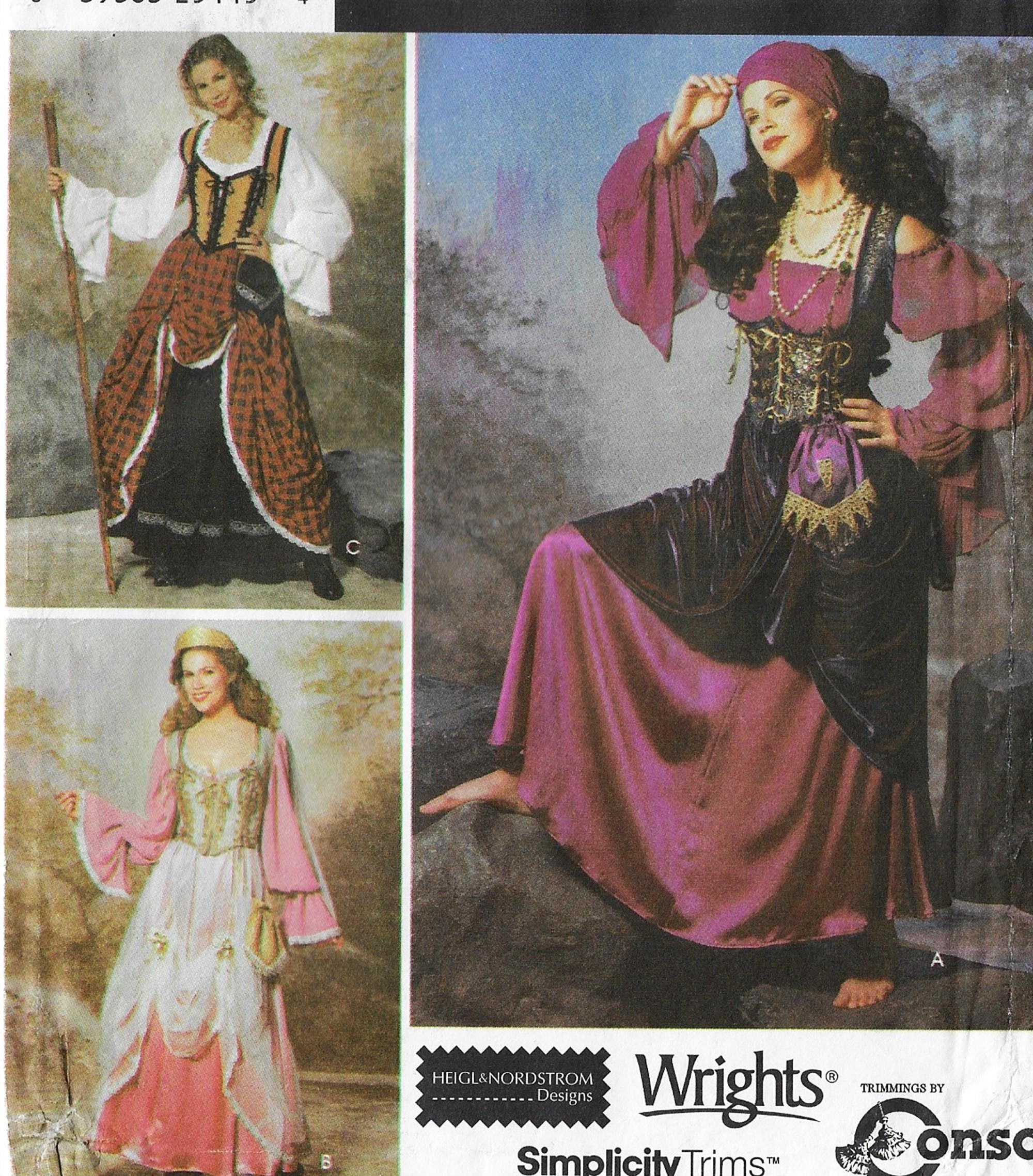Womens Costume Pirate Wench, Peasant or Princess, Ren Faire Outfit Simplicity Sewing Pattern 9966  Size 6 8 10 12 Bust 30 1/2 to 34 FF
