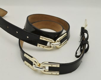 Vintage Ann Taylor Brown Leather Belt: Black Acrylic Links  display picture 1