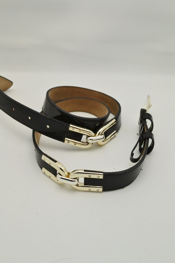 Vintage Patent Leather Belt Vintage Wide Black Patent Leather Belt: Retro Statement  main image 3