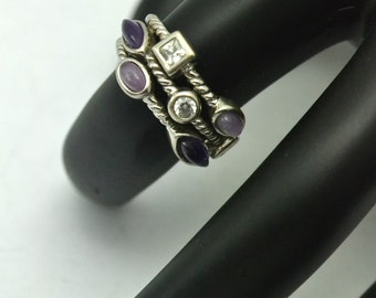 Joseph Esposito 925 Silver Ring with CZ and Amethyst Stones Vintage ESPO Jewelry