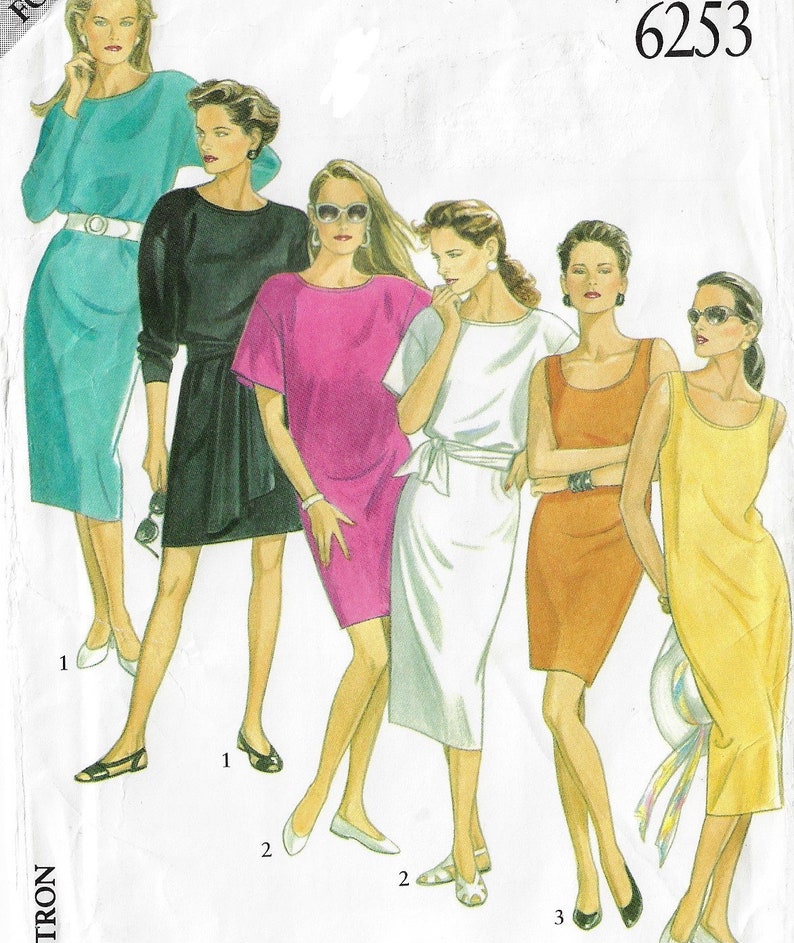 Sleeve /& Length Variations Size 8 10 12 14 16 18 FF 90s New Look Sewing Pattern 6253 Womens T-Shirt Dresses with Neckline