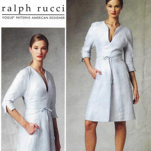 Vestido de mujer Ralph Rucci con mangas raglán acolchadas y escote en V profundo Patrón de costura Vogue V1381 Talla 4 6 8 10 12 Busto 29 1/2 a 34 FF