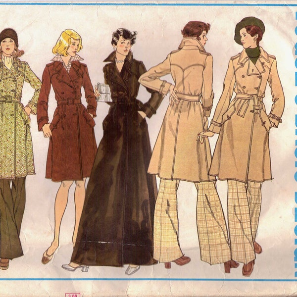70s Vogue Basic Design Pattern 2915 Womens Trench Coat Size 10 Bust 31 1/2