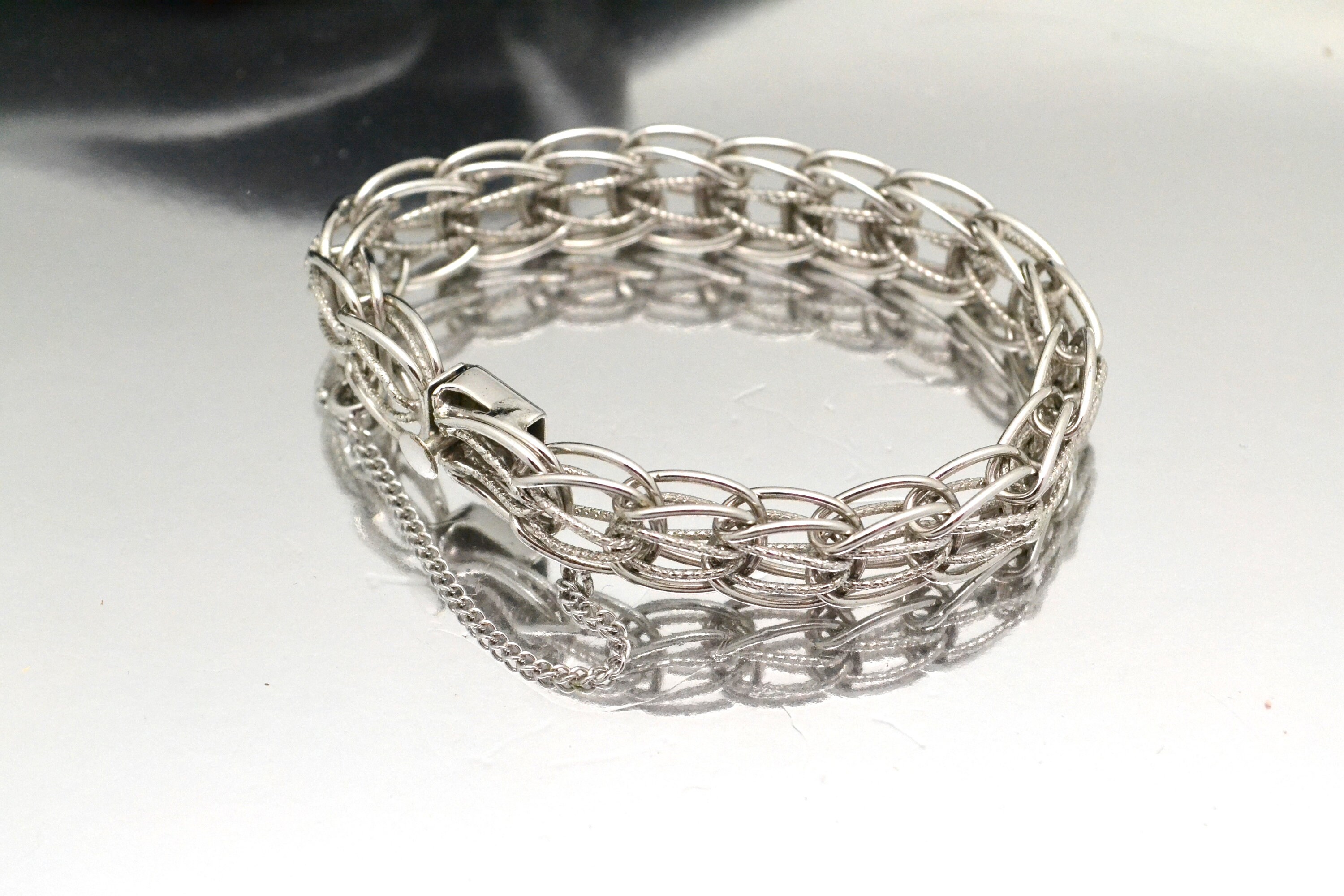 Vintage Sterling Silver Open Weave Bracelet Stamped CR