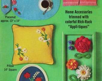 1960s Home Accessories Trimmed With Colorful Rick-Rack Appli-tiques Simplicity Sewing Pattern 6805 FF