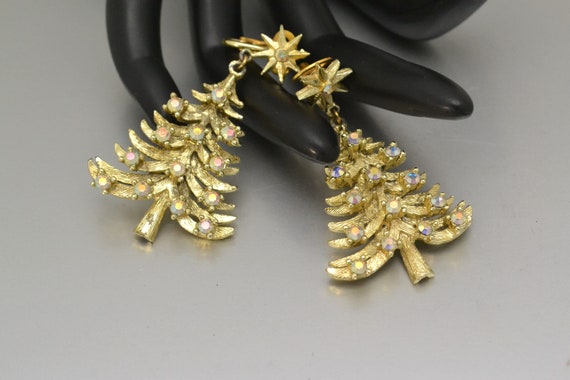 Vintage MYLU Christmas Tree Clip On Earrings AB C… - image 6