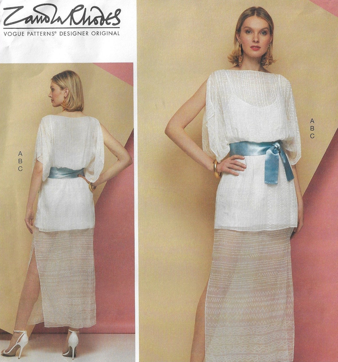 Zandrra Rhodes Patterns Zandra Rhodes Special Occasion Dress & Sash Vogue Sewing Pattern V1628 ...
