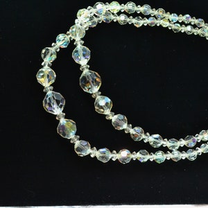 Vintage Two Strand Crystal Necklace with Aurora Borealis Coating Graduated Beads Perfect for Prom or Wedding