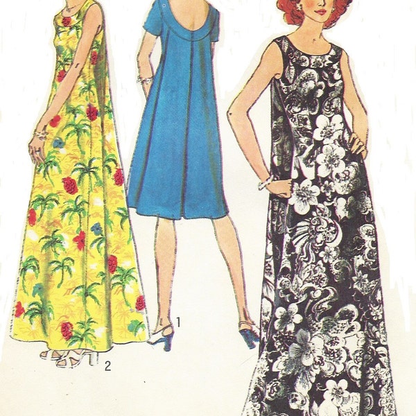 1970s Womens Muu Muu in 2 Lengths Low Back with Back Panels Simplicity Sewing Pattern 6397 Size 12 Bust 34 UnCut Vintage Sewing Patterns
