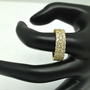 Vintage 925 Silver with Vermeil 3 Row CZ Eternity Ring Size 9 Sparkling Gift for Her
