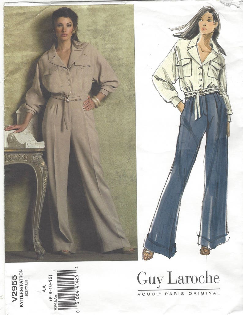 Vogue Sewing Pattern V2955 Guy Laroche Womens Loose-fitting Jacket & Pants 2 Piece Faux Jumpsuit Size 6 8 10 12 Bust 30 1/2 to 34 image 2