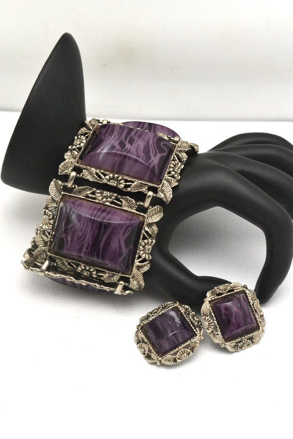 Selro Wide Cuff Bracelet & Clip Earrings Beautifu… - image 5