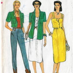 80s Womens Summer Top or Blouson Dress and Shirt Vogue Sewing Pattern 7421 Size 12 Bust 34 FF