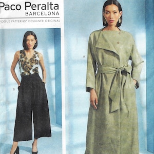 Patrón de costura Vogue V1619 para abrigo largo, fajín y pantalones de Paco Peralta. Tallas 14, 16, 18, 20 y 22 FF.