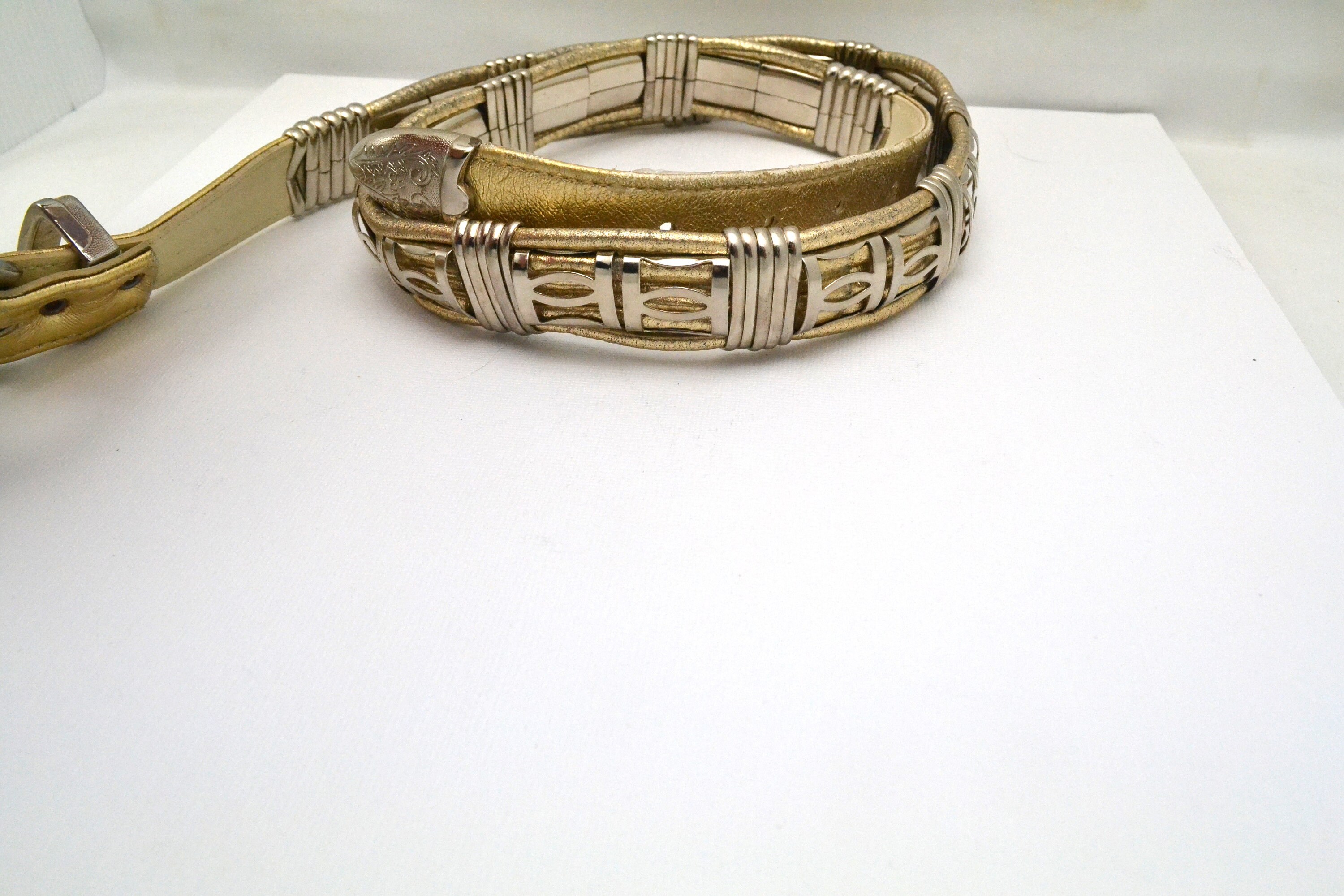 Vintage blasticized silver and gold metal belt Vintage Metal Belt Buckle, Silver and Brass, | Mercari main image 3