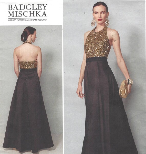 Badgley Mischka Womens Stunning Evening Gown Halter Top Vogue Sewing Pattern V1534 Size 14 16 18 20 22 Bust 36 38 40 42 44 FF Etsy