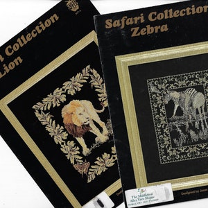 90s Safari Collection Zebra und Löwe Kreuzstichvorlagen von Janet Powers Vintage Kreuzstichvorlagen 2 CHARTS ONLY