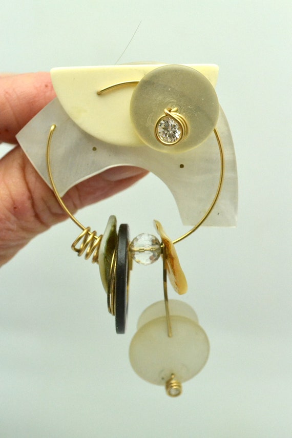 Unique Plastic Brooch with Button Dangles & Rhine… - image 3