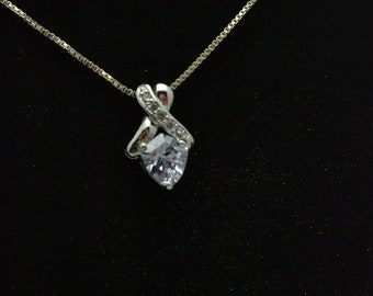 Delicate 925 and CZ Pendant Necklace Shield Shaped Stone Perfect for Special Occasion