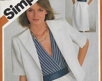 80s Womens Surplice Dress & Jacket Simplicity Sewing Pattern 6274 Size 16 18 20 Bust 38 40 42 FF