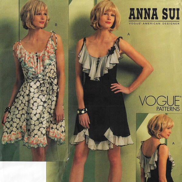 Anna Sui  Ruffled Summer Dress Vogue Sewing Pattern V1104 Size 14 16 18 20 FF