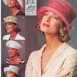 May include: Four women wearing different styles of hats. The hats are all white, pink, and floral patterned. The women are all wearing different outfits. The image includes the text "Designed by Lola".
