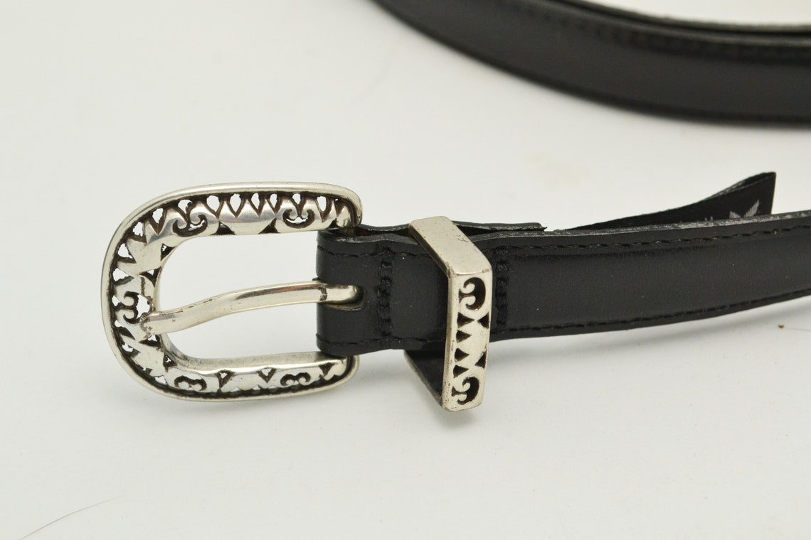 Vintage 1995 Black and Silver Brighton Belt With Heart Motif - Etsy