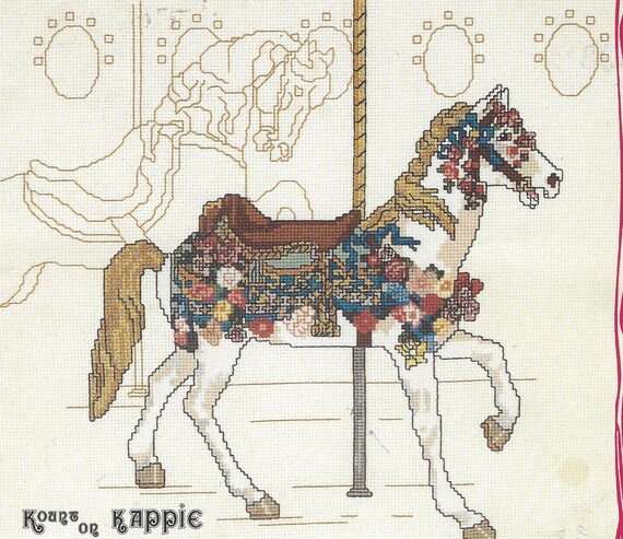 Kount On Kappie Carousel Horses Book 91 Antique Carvings Charted Designs For Counted Cross Stitch and Needlepoint Pattern Book Rare OOP