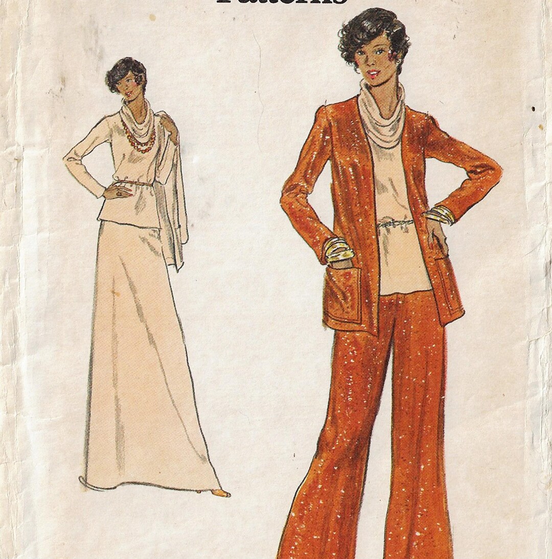 70s Jacket, Cowl Neck Top, Skirt & Wide Leg Pants Vogue Sewing Pattern ...