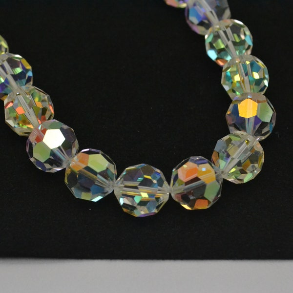 Vintage Gorgeous Swarovski Crystal Necklace with Aurora Borealis Coating Graduated Strand