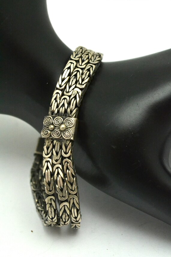 Vintage 925 Silver Bracelet 3 Rows Byzantine Chai… - image 8