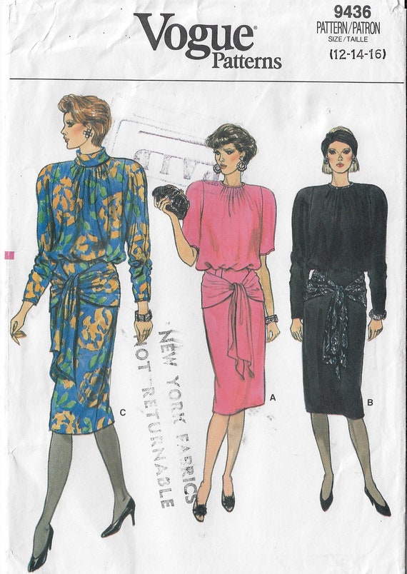 80s Womens Dress With Hip Drape & Variations Vogue Sewing