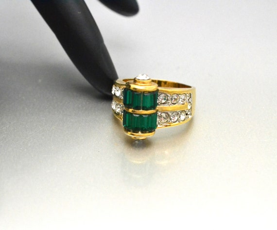 Vintage 18K Gold Electroplate Ring with Rhineston… - image 1