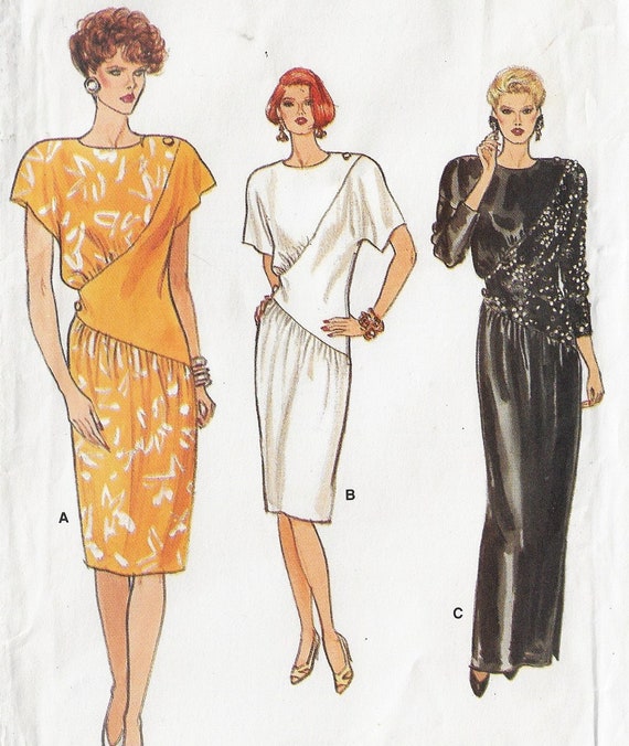 80s Asymmetrical Dress in Two Lengths Vogue Sewing Pattern 9620 Size 14 FF  - Etsy