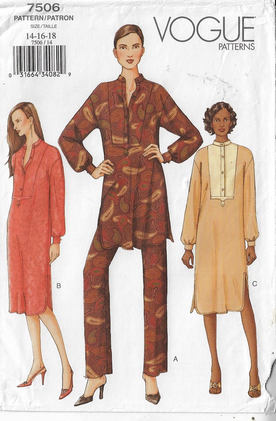 Y2K Womens Boho Pullover Dress, Tunic & Pants Vogue Sewing Y2K Womens Boho Pullover Dress, Tunic & Pants Vogue Sewing