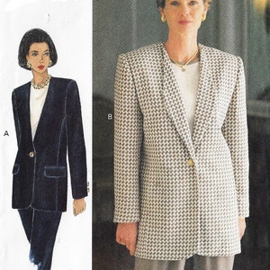 90s Womens Collarless Jacket Lapels Optional Vogue Sewing Pattern 8916 Size 12 14 16 Bust 34 36 38 FF
