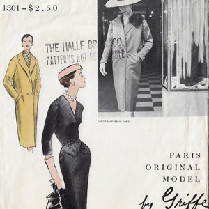 1950s Jacques Griffe Elegant Dress & Coat Vogue Sewing Pattern 1301 Size 12 Bust 30 UnPrinted Pattern