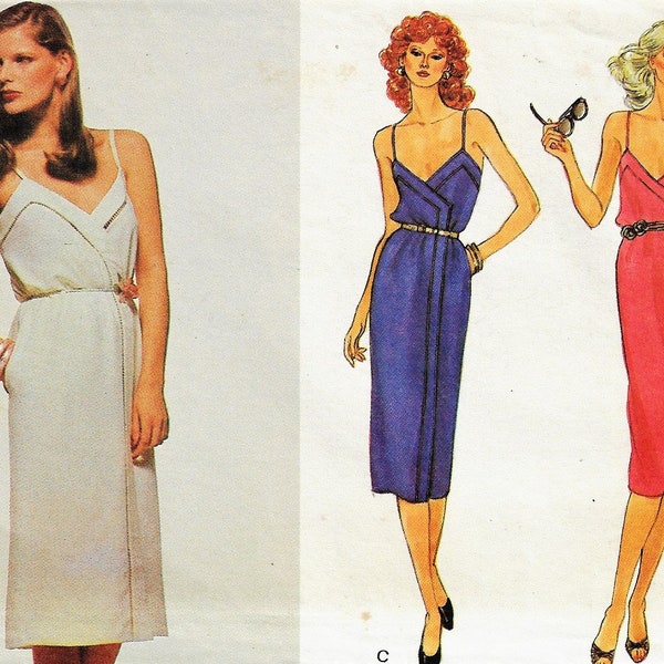 des années 1970 Womens Wrap Sexy Slip robe bretelles étroites en forme de corsage Vogue patron 7613 taille 14 buste 36 FF Vintage Vogue patrons de couture