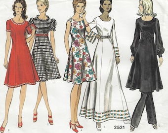 1970s Vogue Sewing Pattern 2521 Womens Princess Seam Dress with Variations and Pants Size 10 Bust 32 1/2 FF Vintage Vogue Basic Design