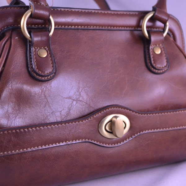 90s Strada Chocolate Brown Satchel Handbag with Hidden Wristlet Change Purse