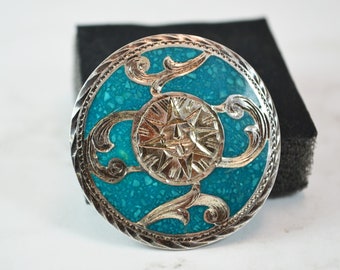 Vintage Sterling Mexico Silver and Turquoise Pin or Pendant Can be Worn 2 Ways